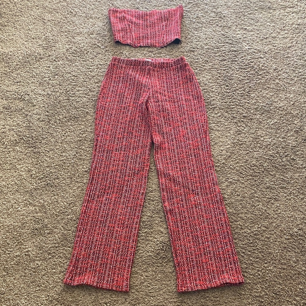 Zara | Red Tweed Two-Piece Pant Set